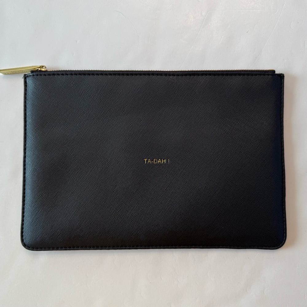 Katie Loxton Ta Dah Perfect Pouch Wallet Vegan Faux Leather Black Saffiano Gold
